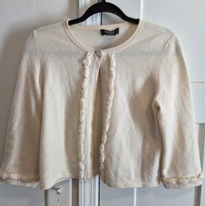 Lord & Taylor 100% Cashmere Cream One Button Cardigan Womens Size Large